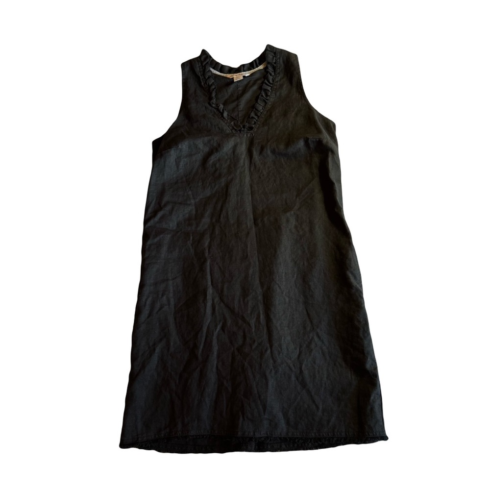 Tommy Bahama Linen Shift Dress, V Neck Ruffle, Black, Size‎ S